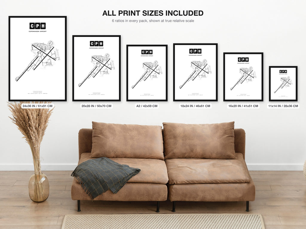 CPH Copenhagen Airport map - all print sizes included, Classic