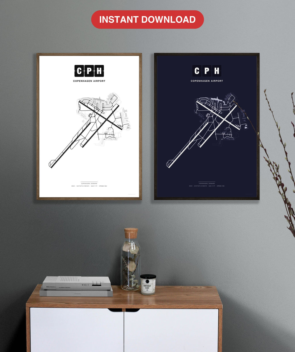 CPH Copenhagen Airport map - Classic and Dark styles, instant download