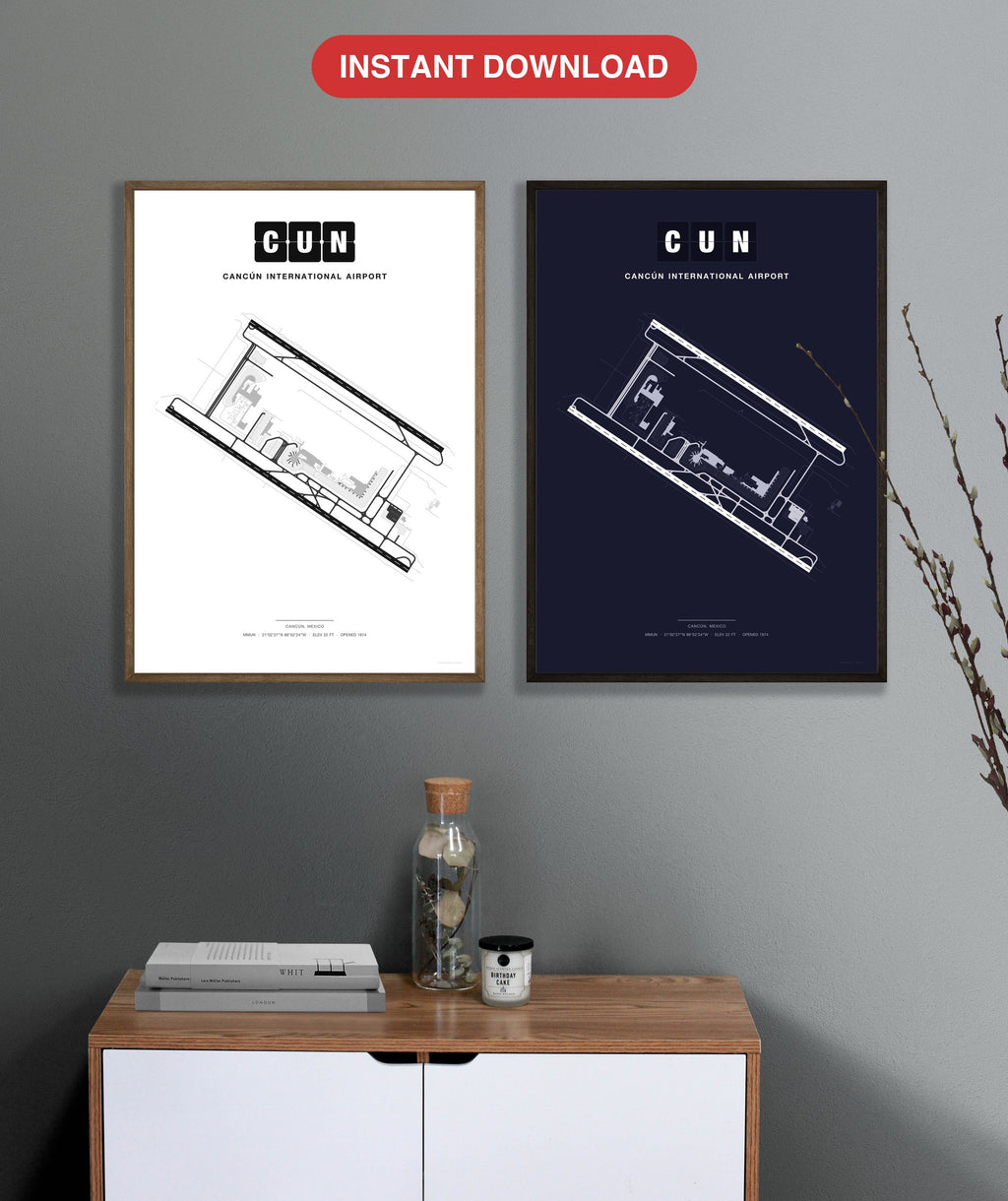 CUN Cancún International Airport map - Classic and Dark styles, instant download
