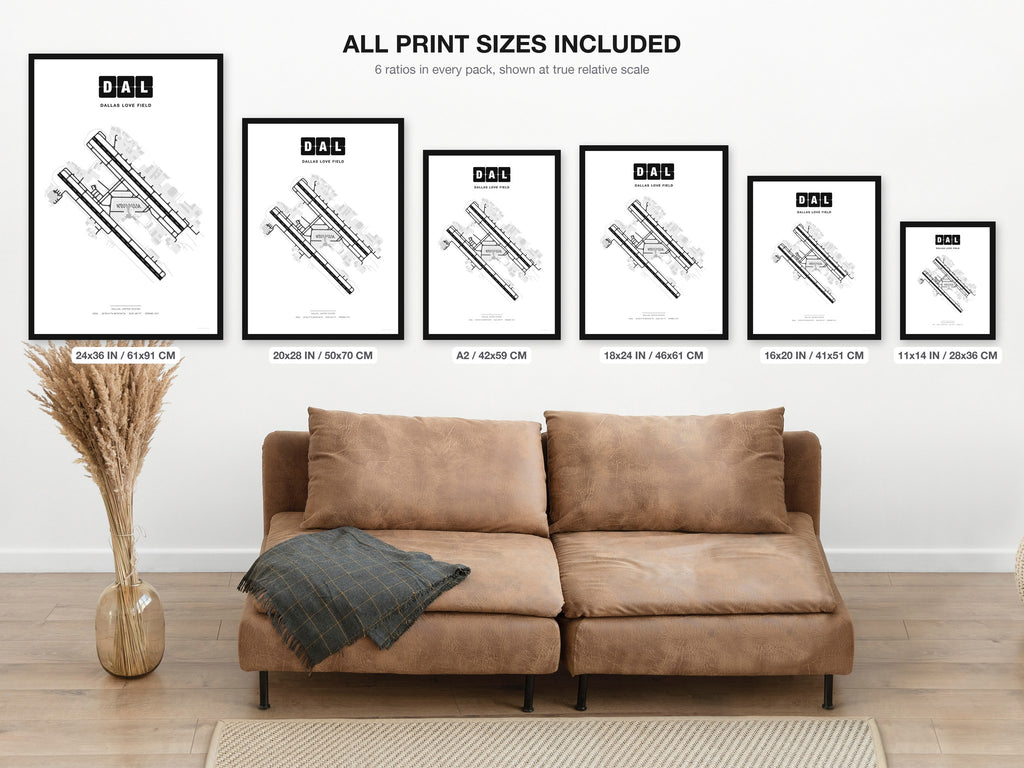 DAL Dallas Love Field map - all print sizes included, Classic