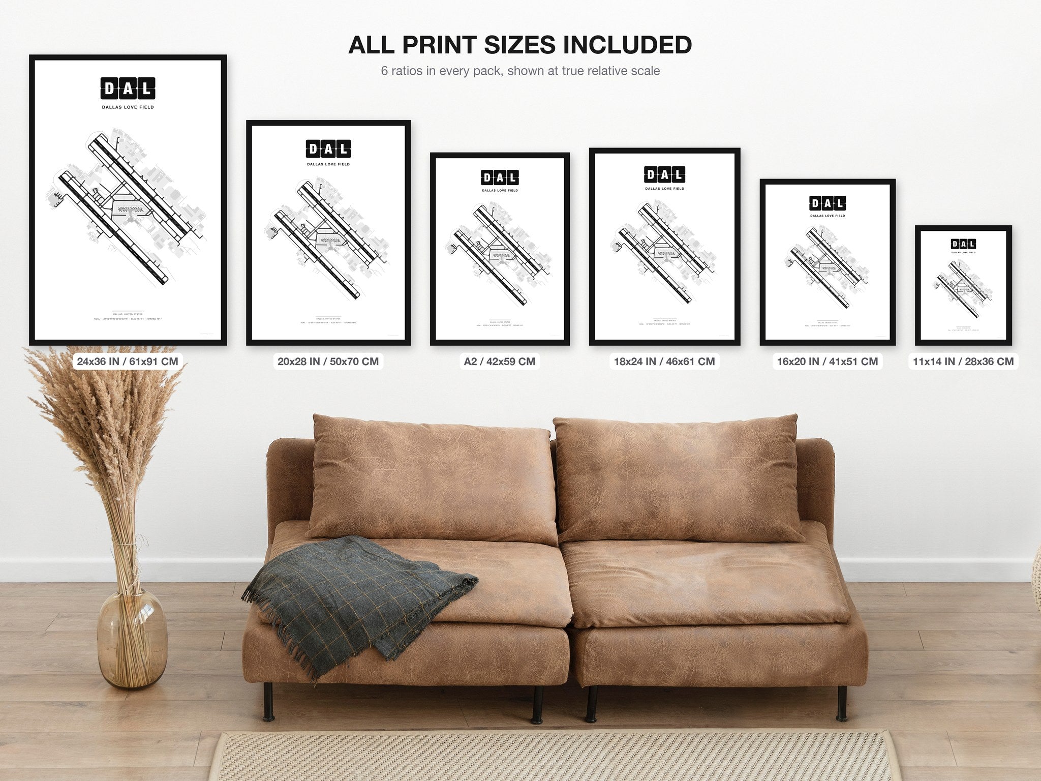 DAL Dallas Love Field map - all print sizes included, Classic