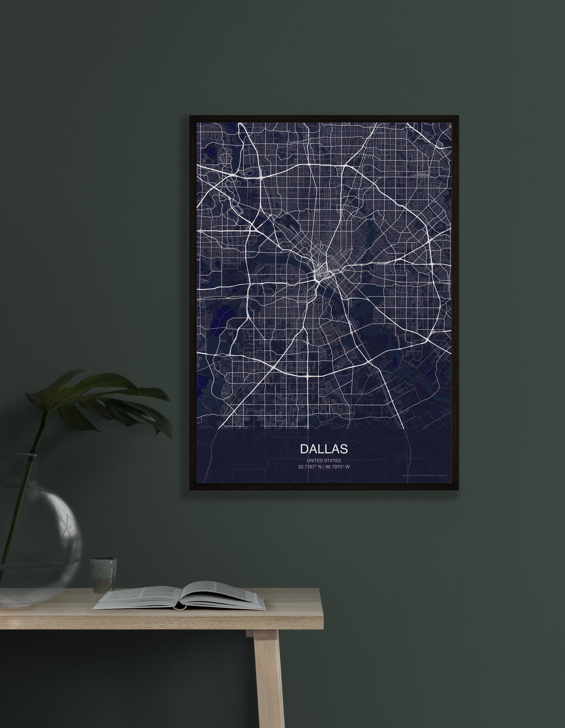 Dallas map digital download - Dark style