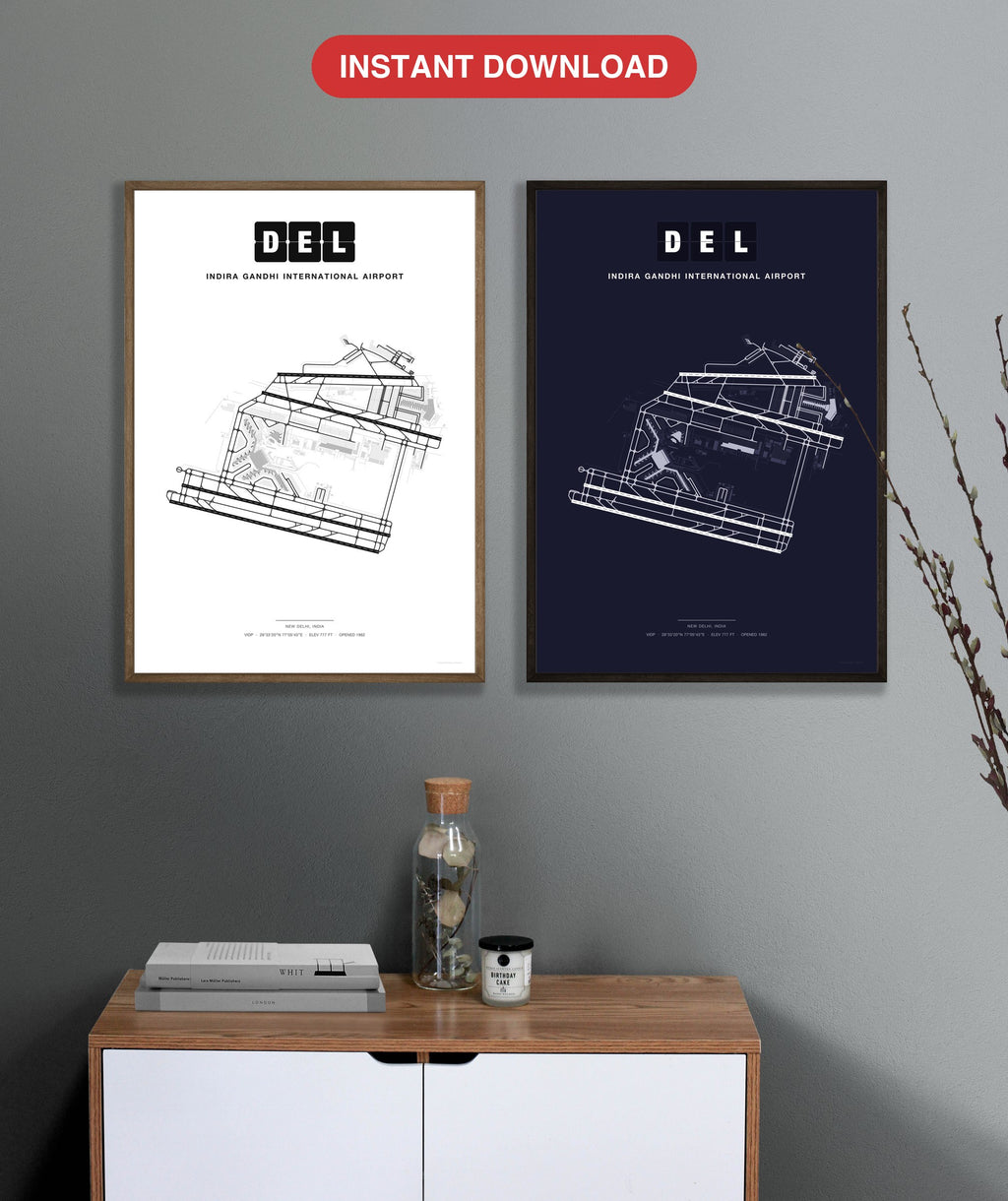 DEL Indira Gandhi International Airport map - Classic and Dark styles, instant download