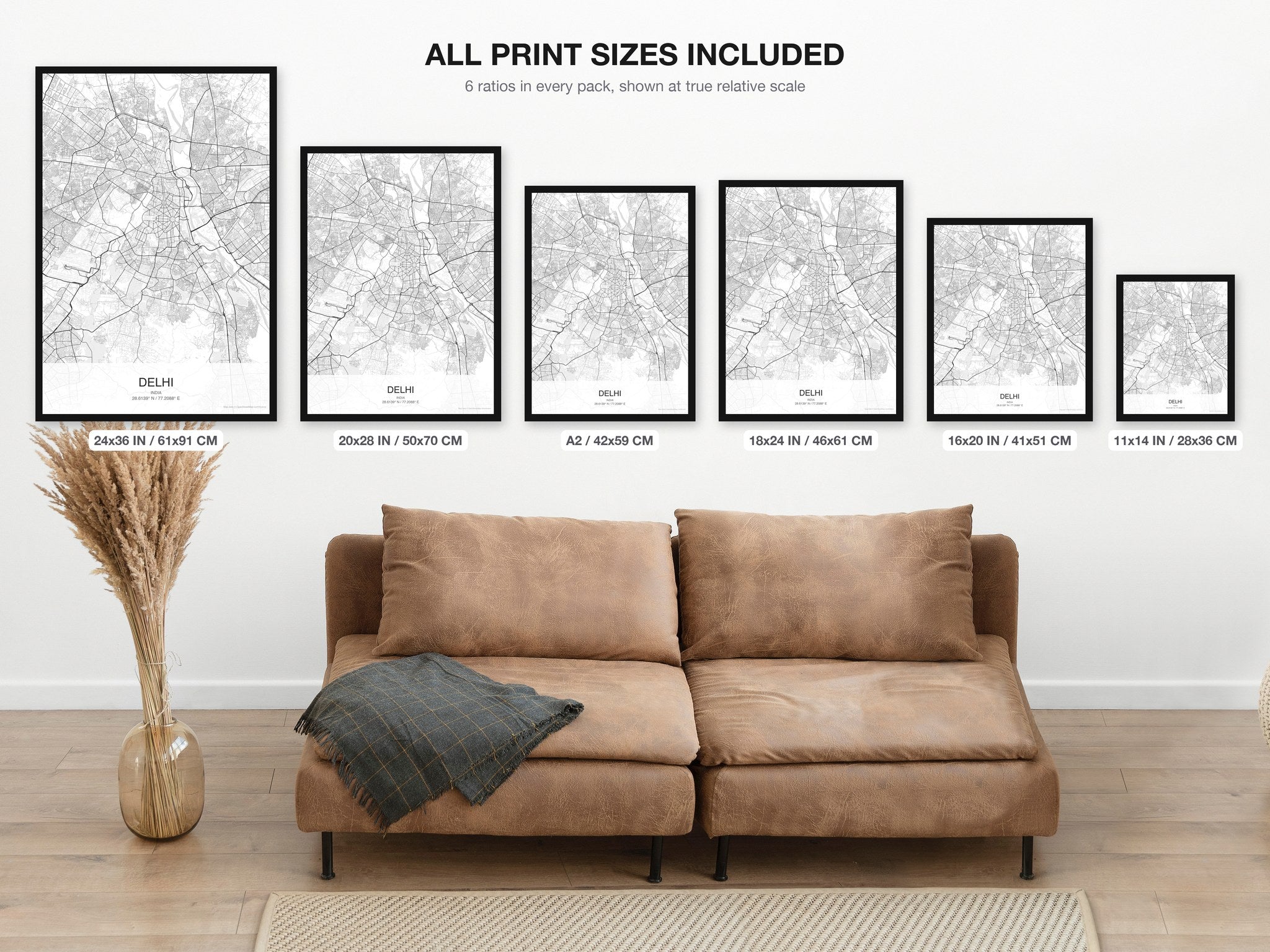 Delhi map digital download - all print sizes included, Classic