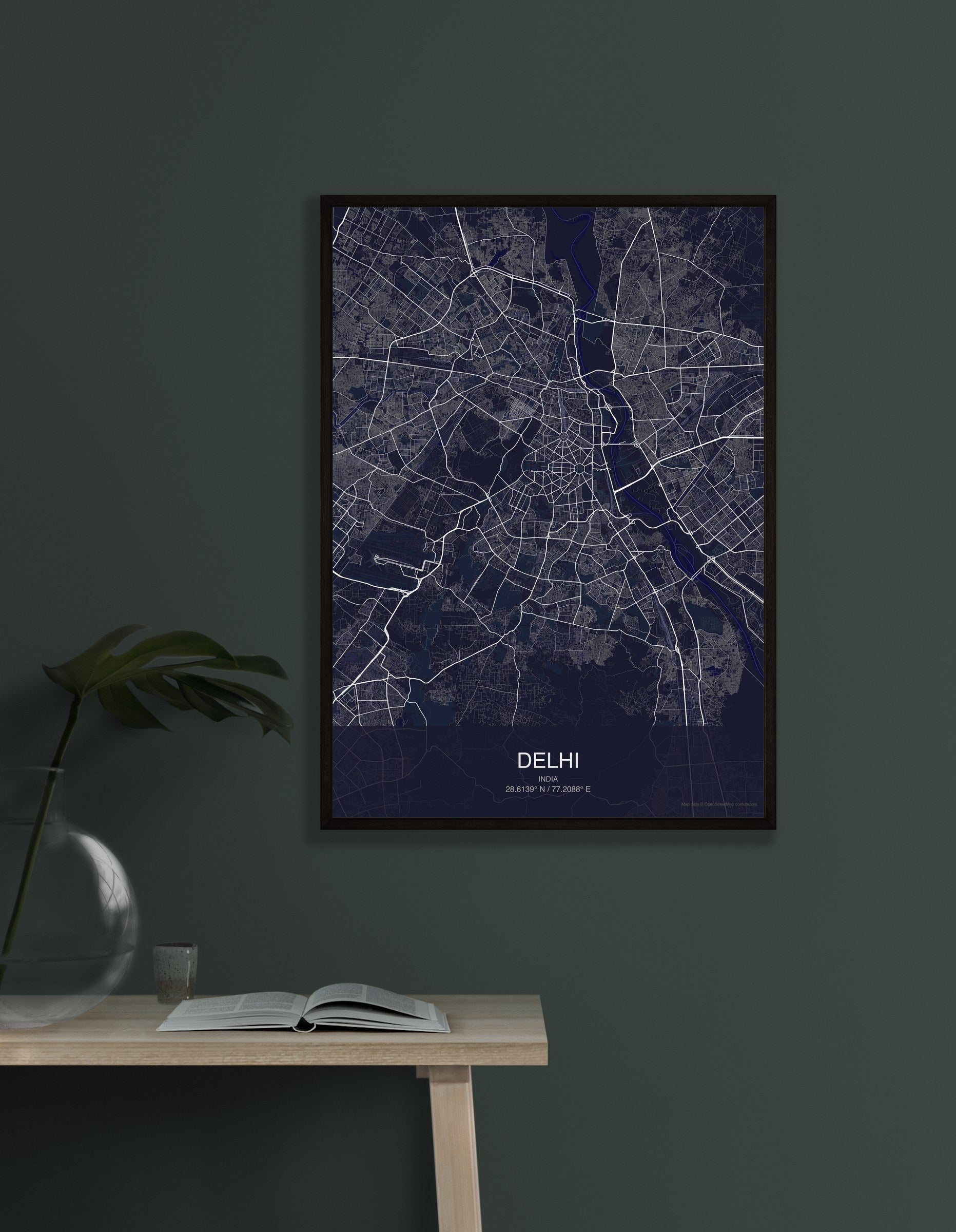 Delhi map digital download - Dark style