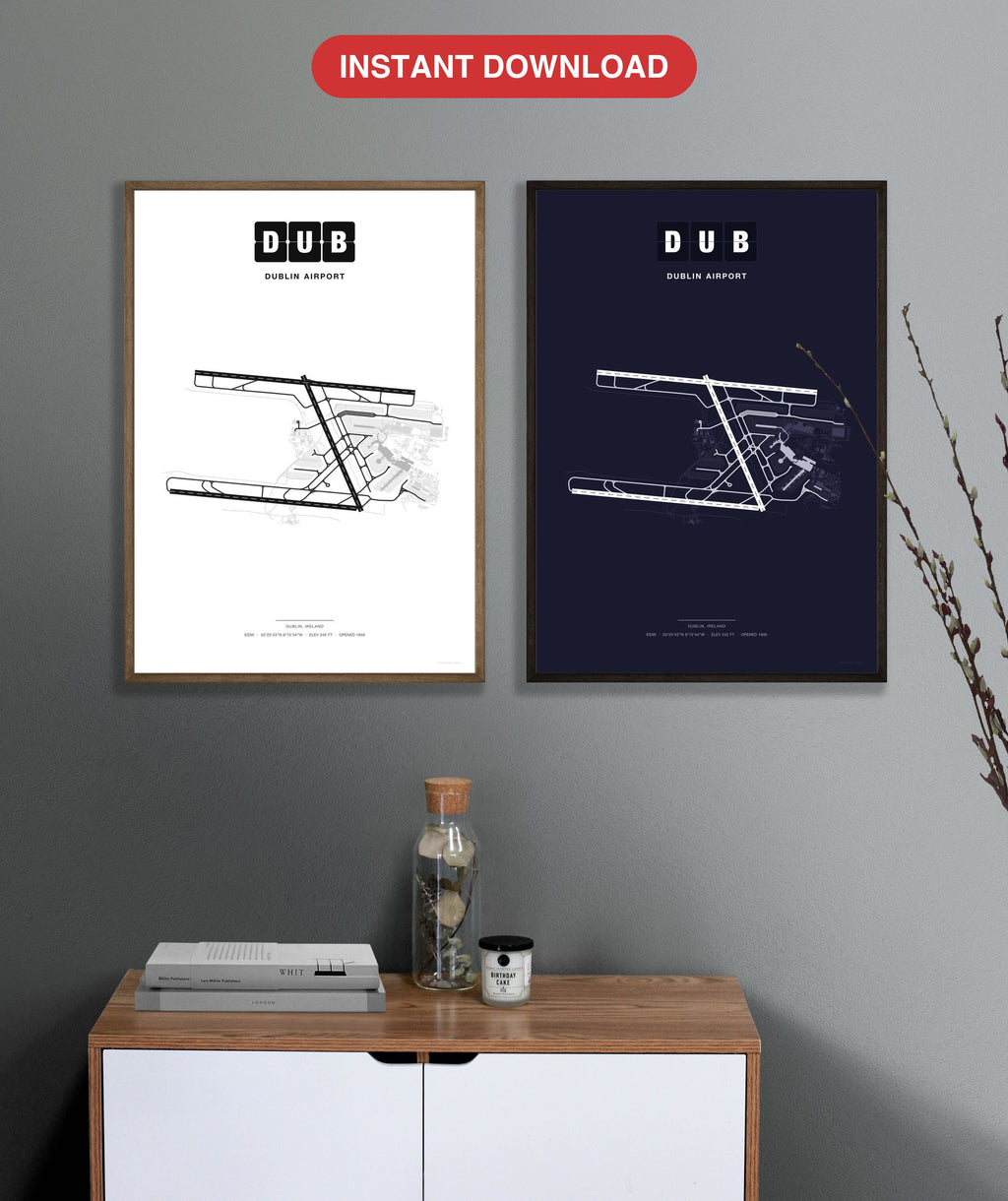 DUB Dublin Airport map - Classic and Dark styles, instant download