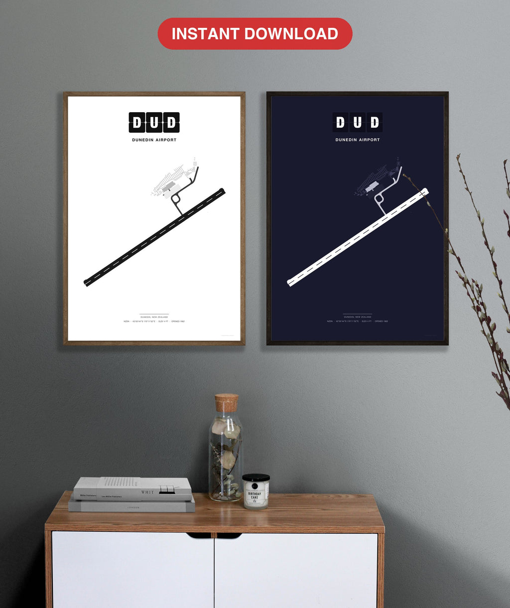 DUD Dunedin Airport map - Classic and Dark styles, instant download