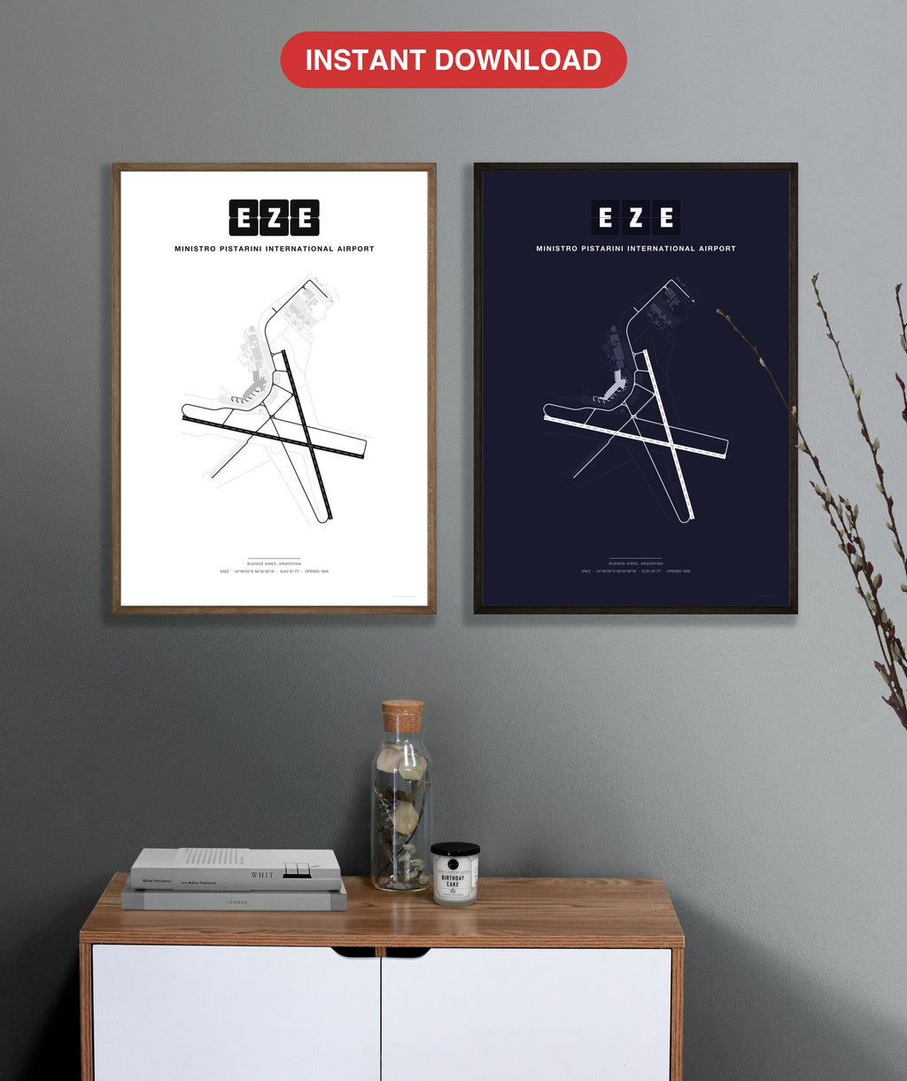 EZE Ministro Pistarini International Airport map - Classic and Dark styles, instant download