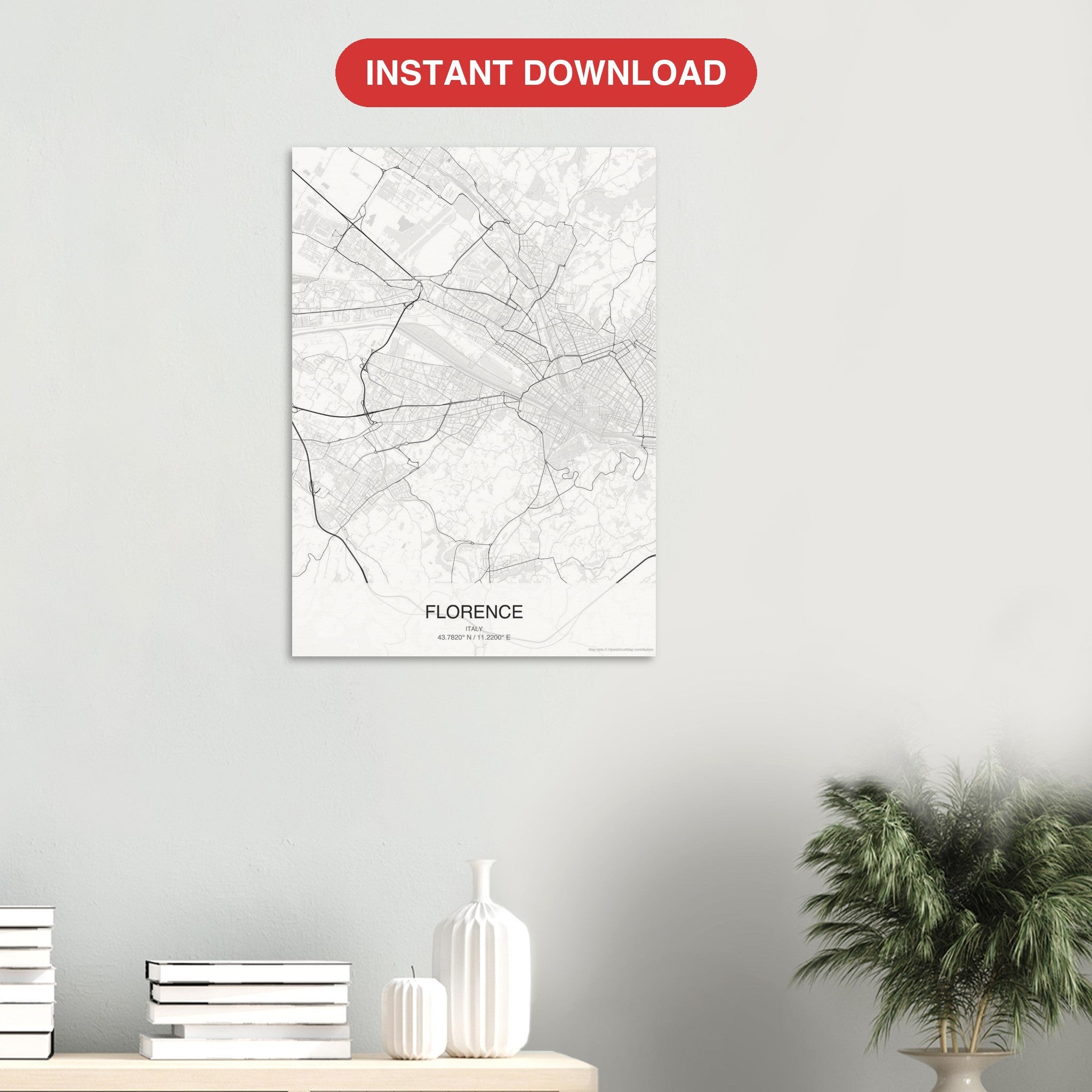 Florence map digital download — Classic style, instant download