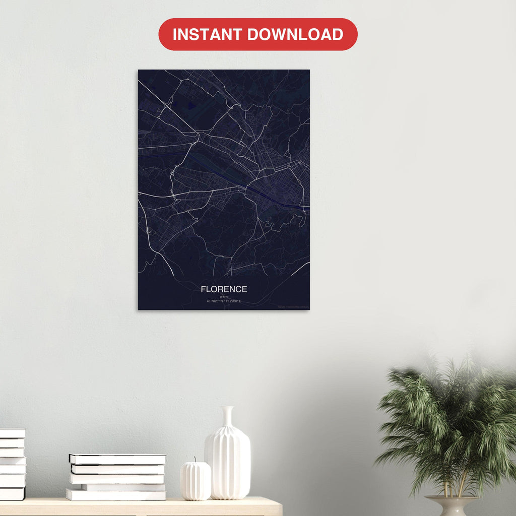 Florence map digital download — Dark style, instant download