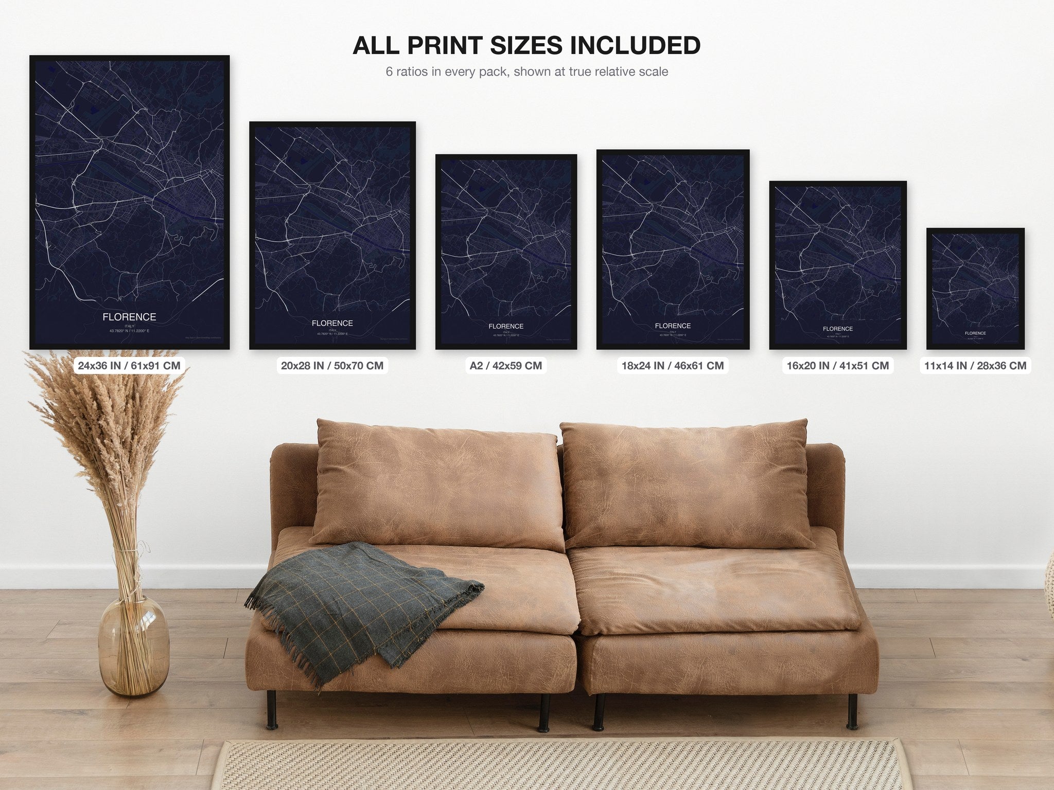 Florence map digital download - all print sizes included, Dark