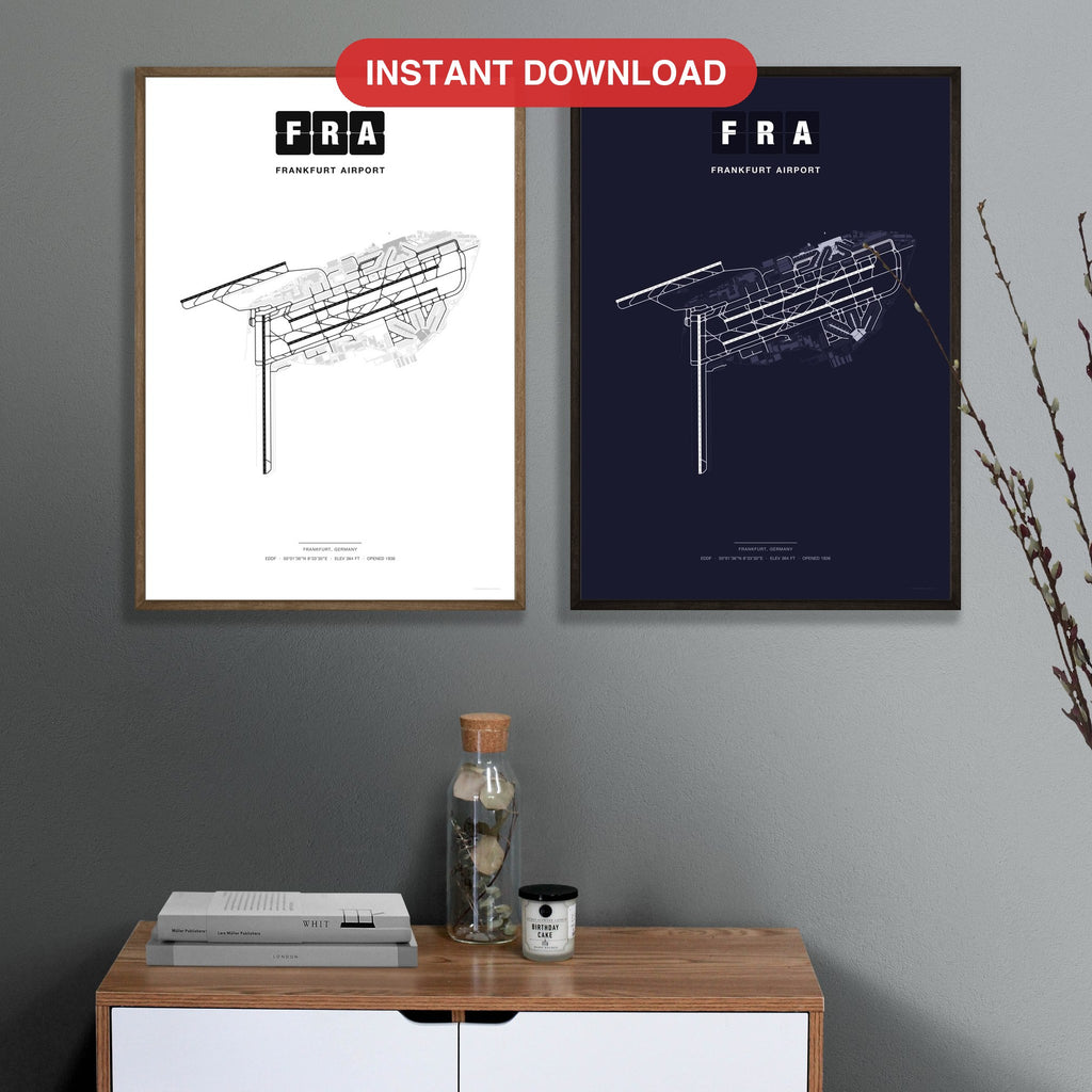 FRA Frankfurt Airport map - Classic and Dark styles, instant download, square lead