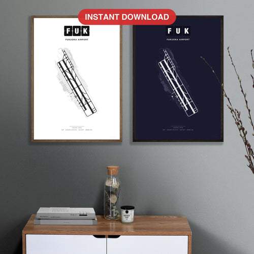 FUK Fukuoka Airport map - Classic and Dark styles, instant download, square lead