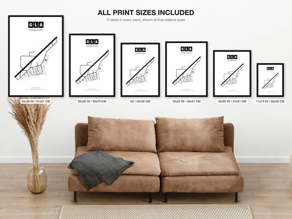 GLA Glasgow Airport map - all print sizes included, Classic