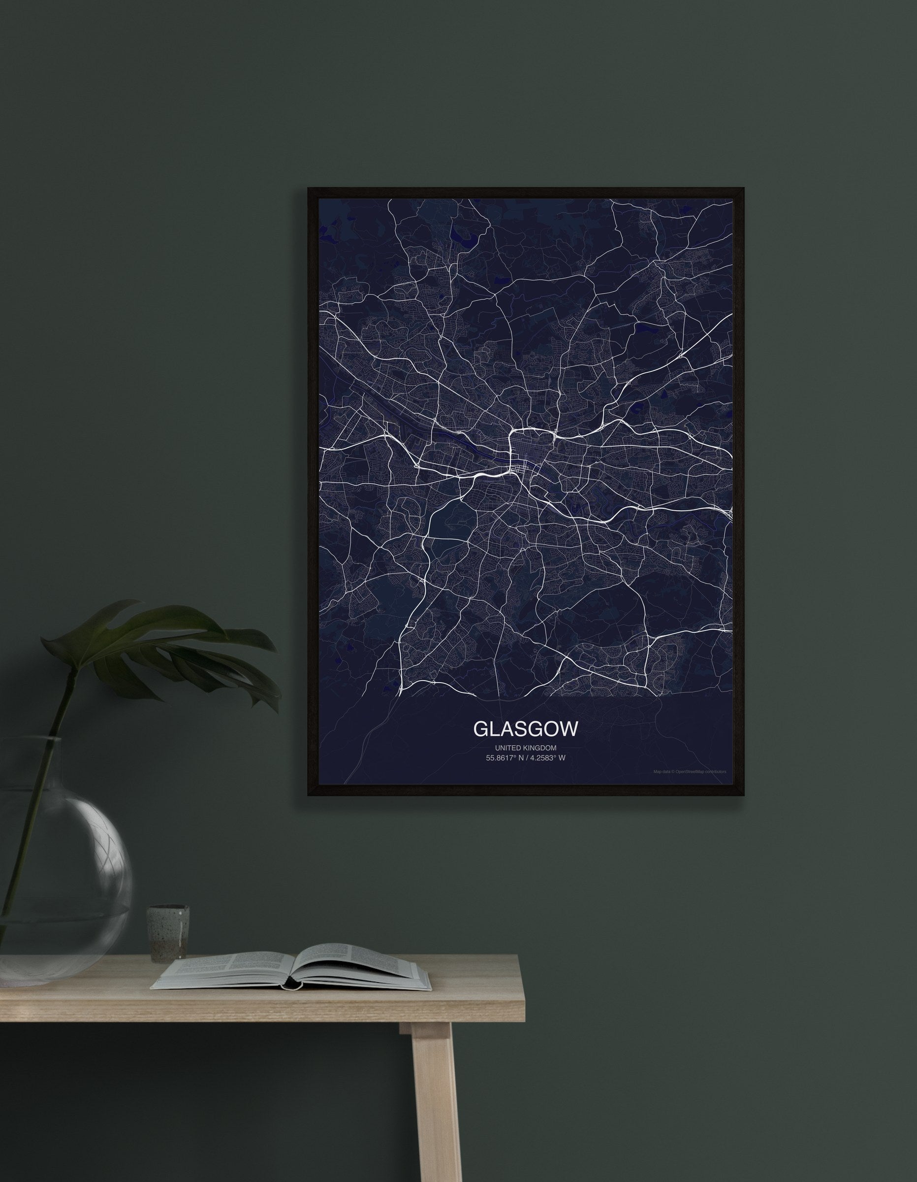 Glasgow map digital download - Dark style