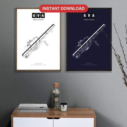 GVA Geneva Airport map - Classic and Dark styles, instant download, square lead