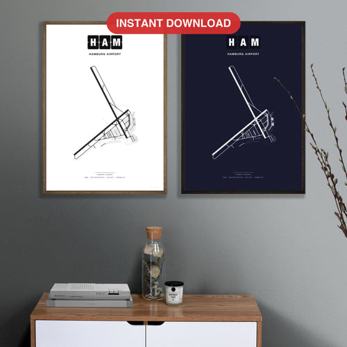 HAM Hamburg Airport map - Classic and Dark styles, instant download, square lead