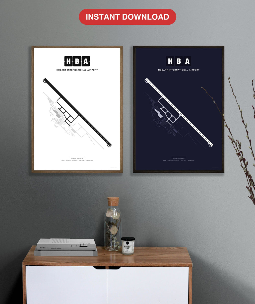 HBA Hobart International Airport map - Classic and Dark styles, instant download