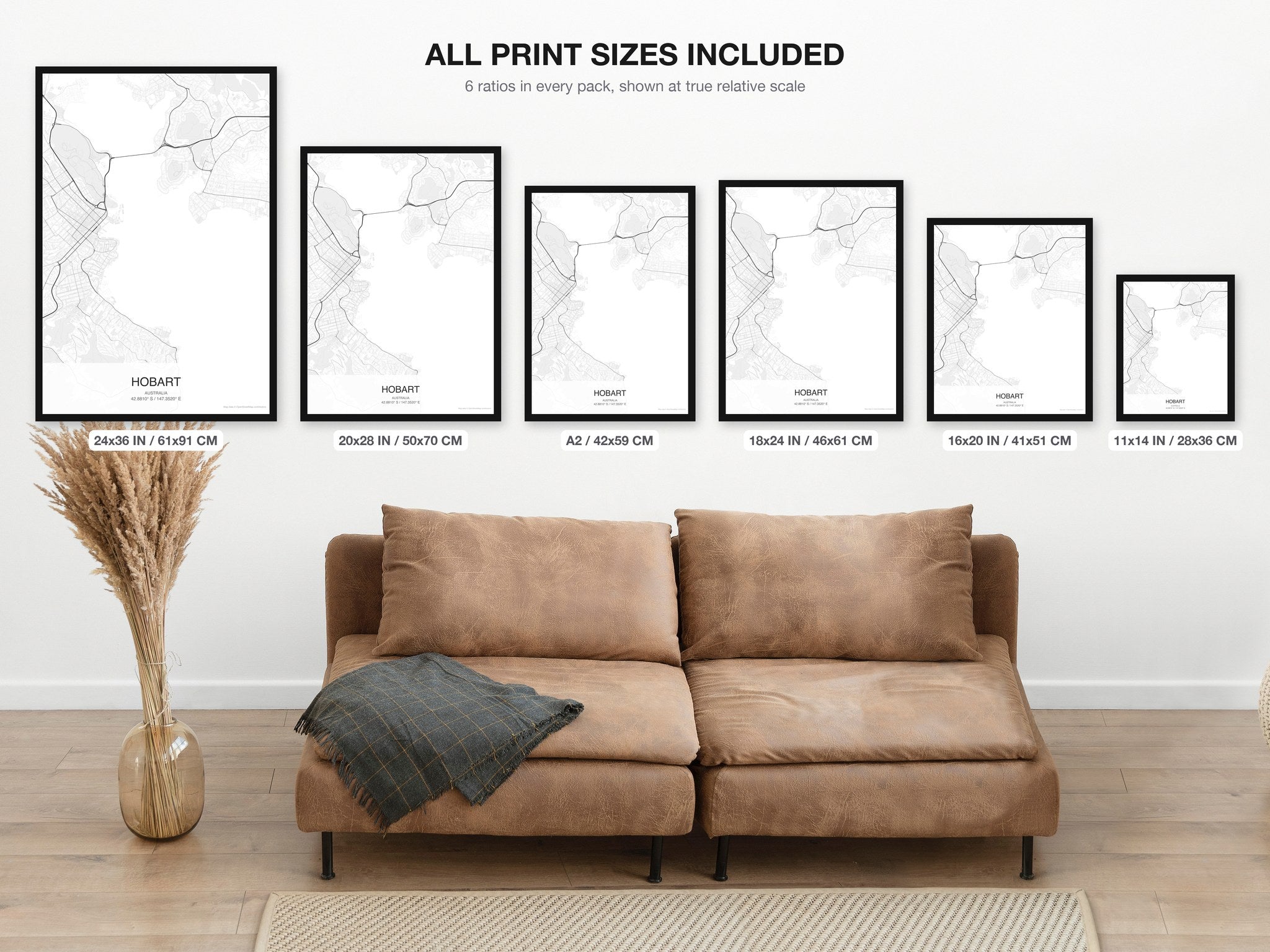 Hobart map digital download - all print sizes included, Classic