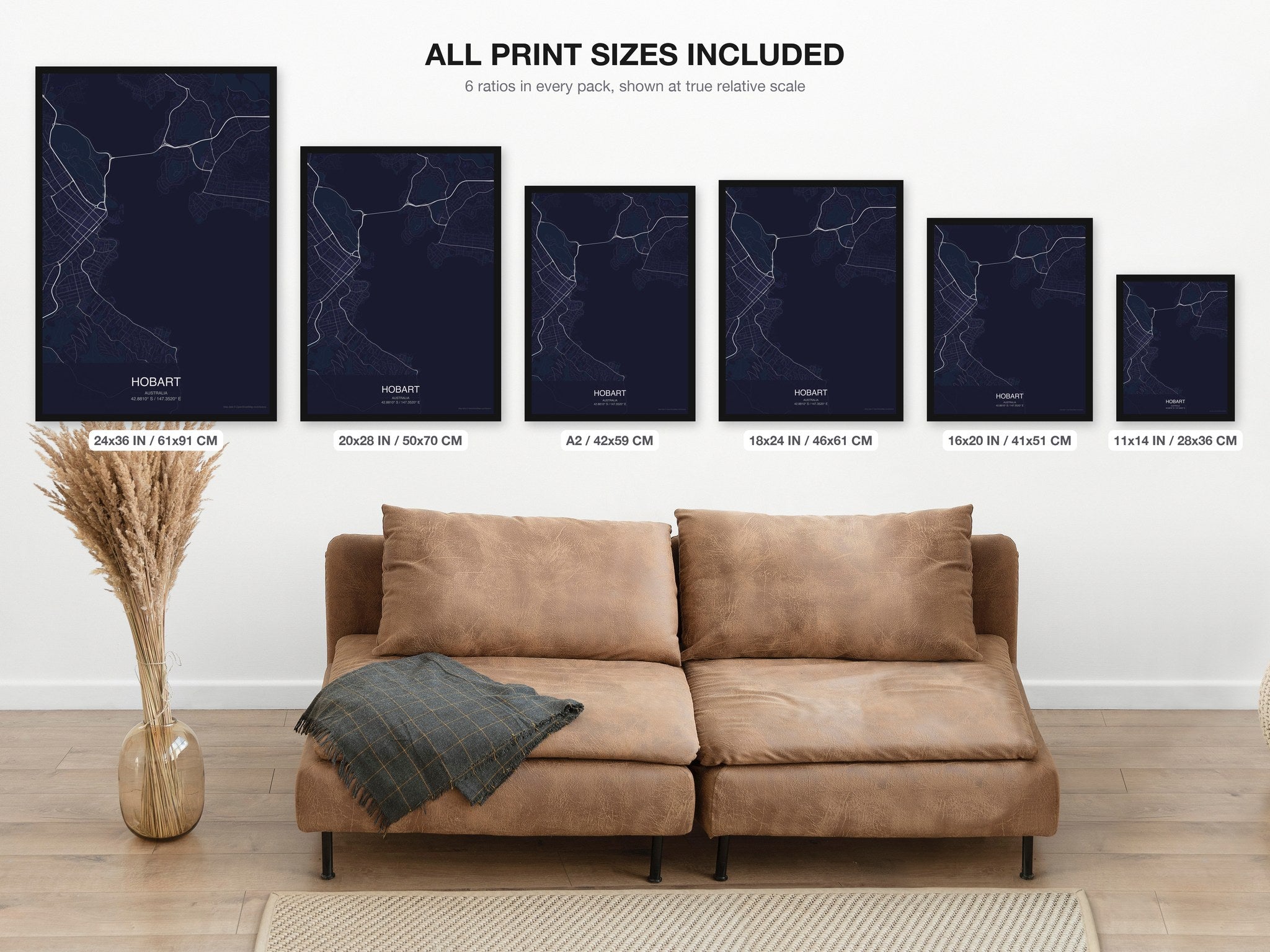 Hobart map digital download - all print sizes included, Dark