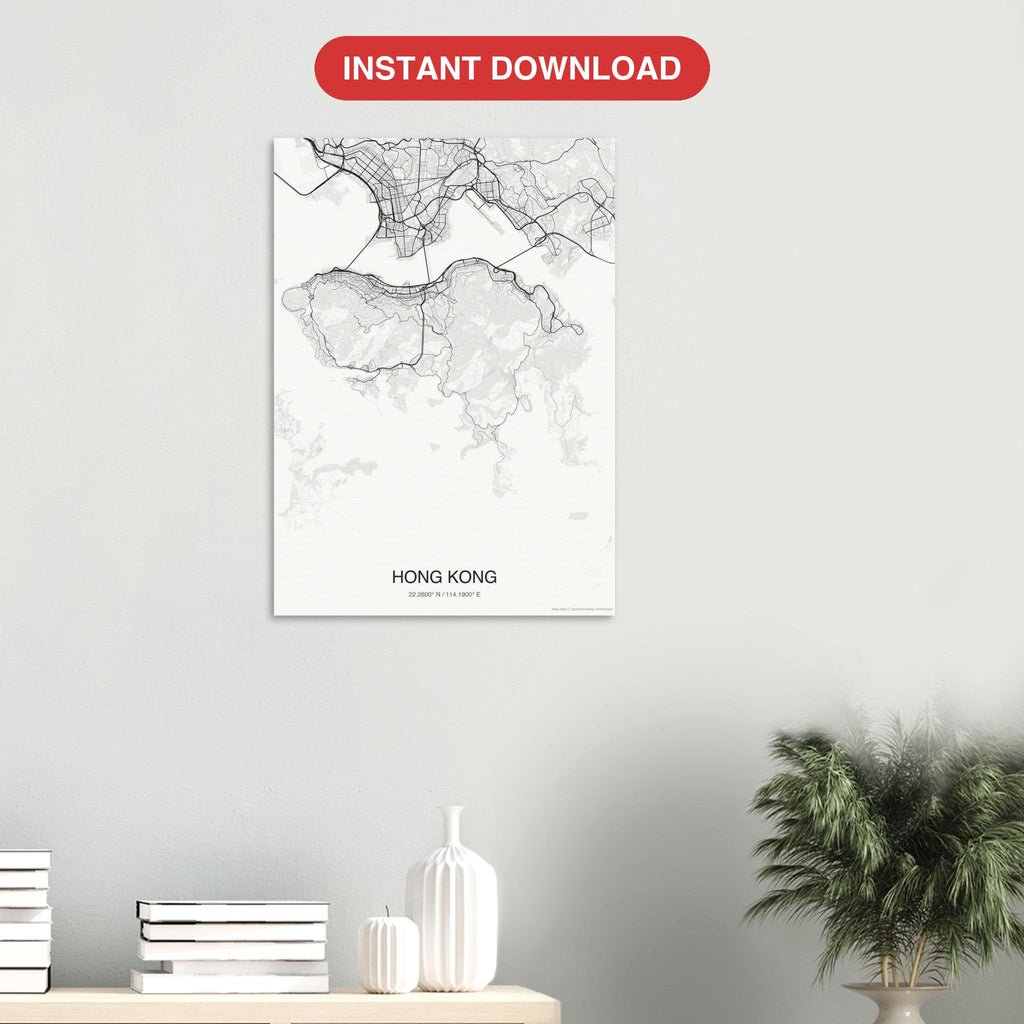Hong Kong map digital download — Classic style, instant download