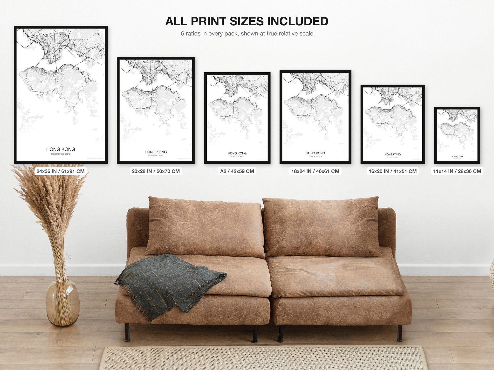 Hong Kong map digital download - all print sizes included, Classic