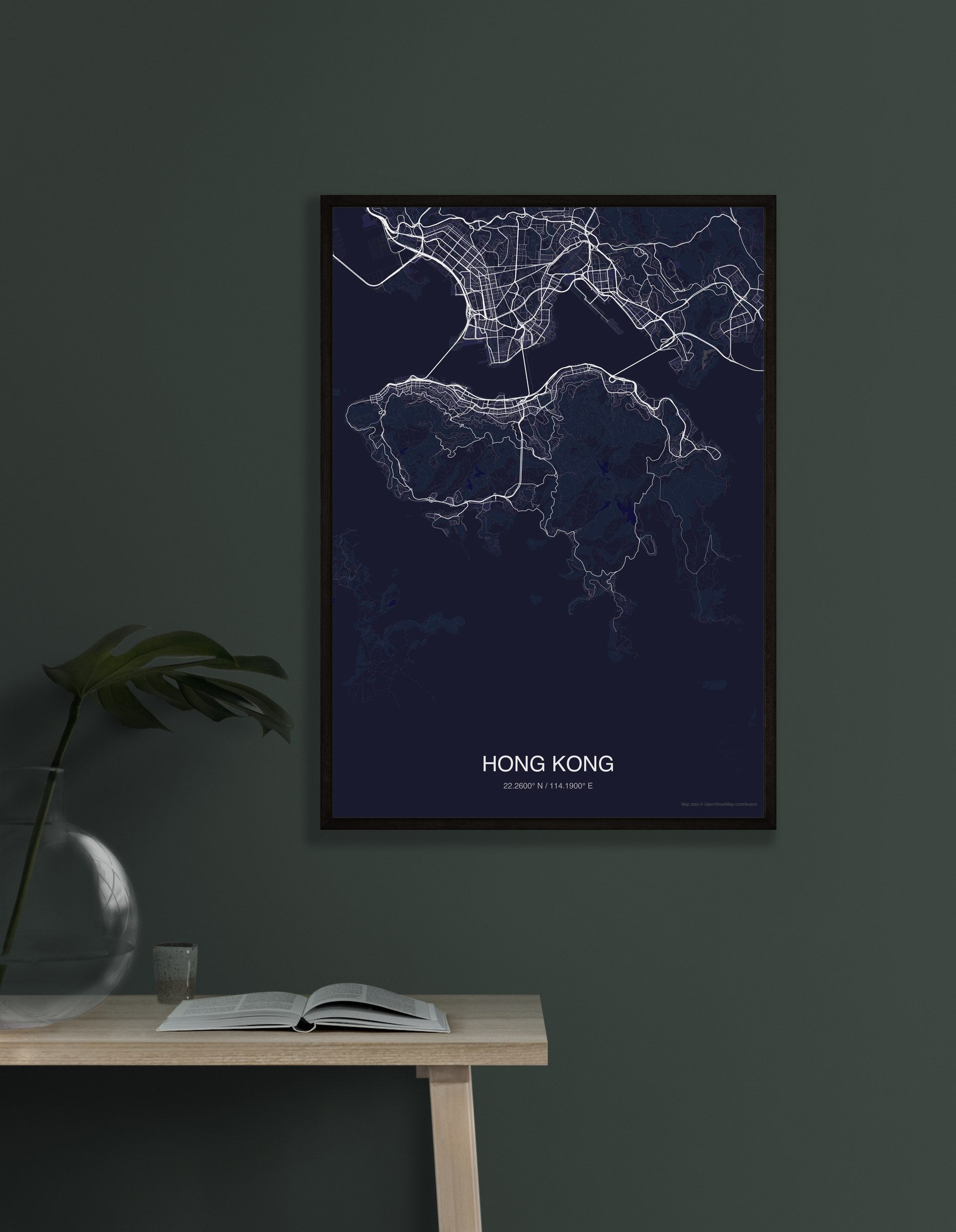 Hong Kong map digital download - Dark style