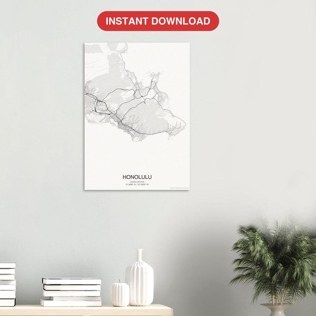 Honolulu map digital download — Classic style, instant download