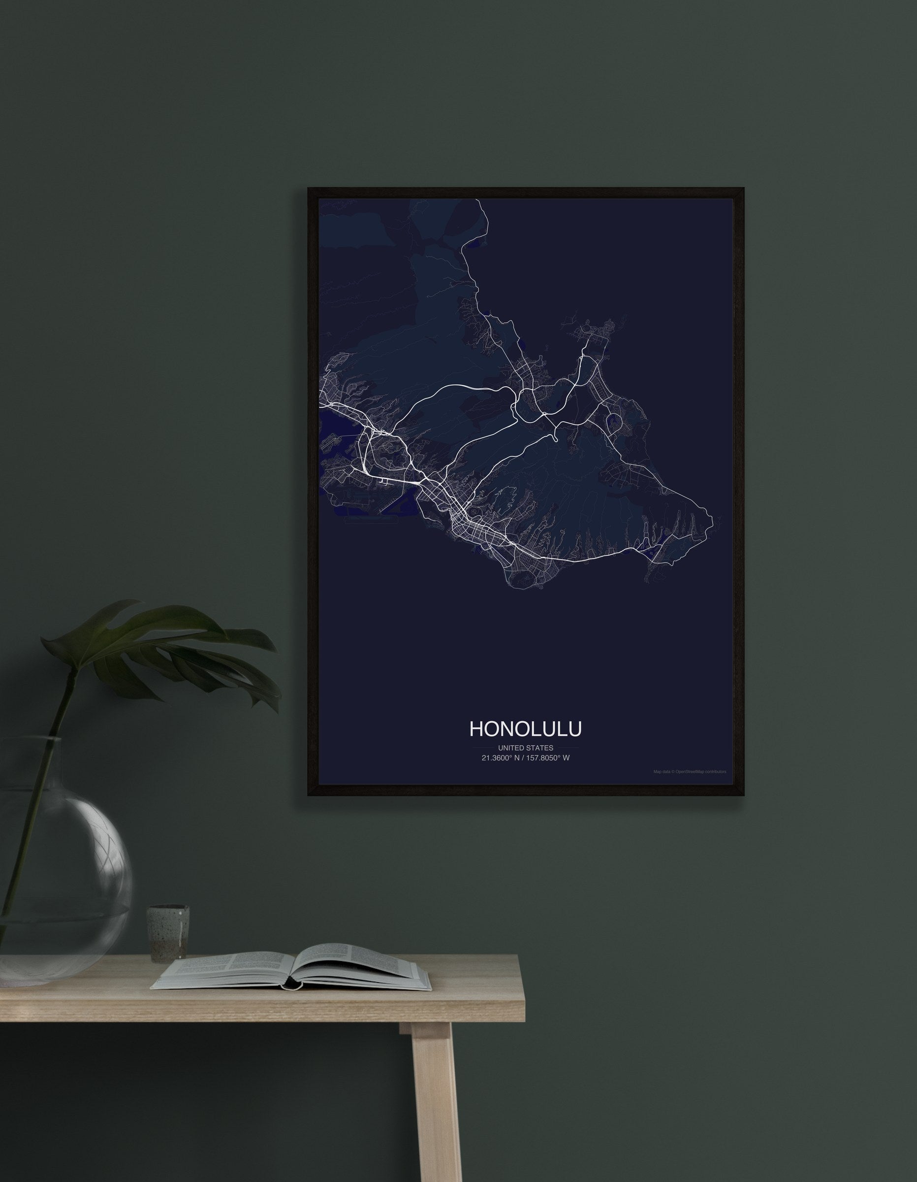 Honolulu map digital download - Dark style