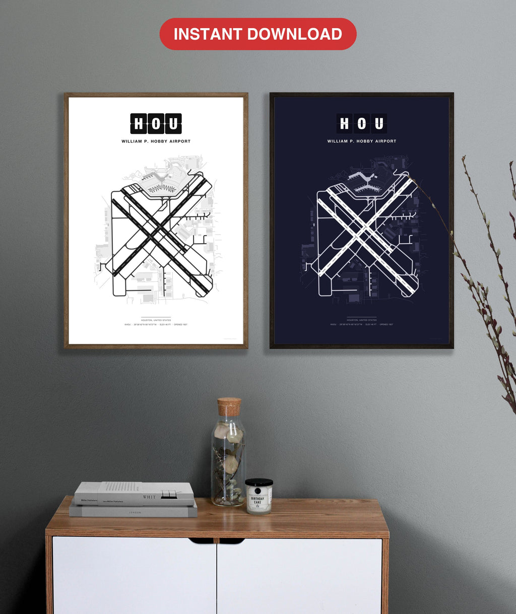 HOU William P. Hobby Airport map - Classic and Dark styles, instant download