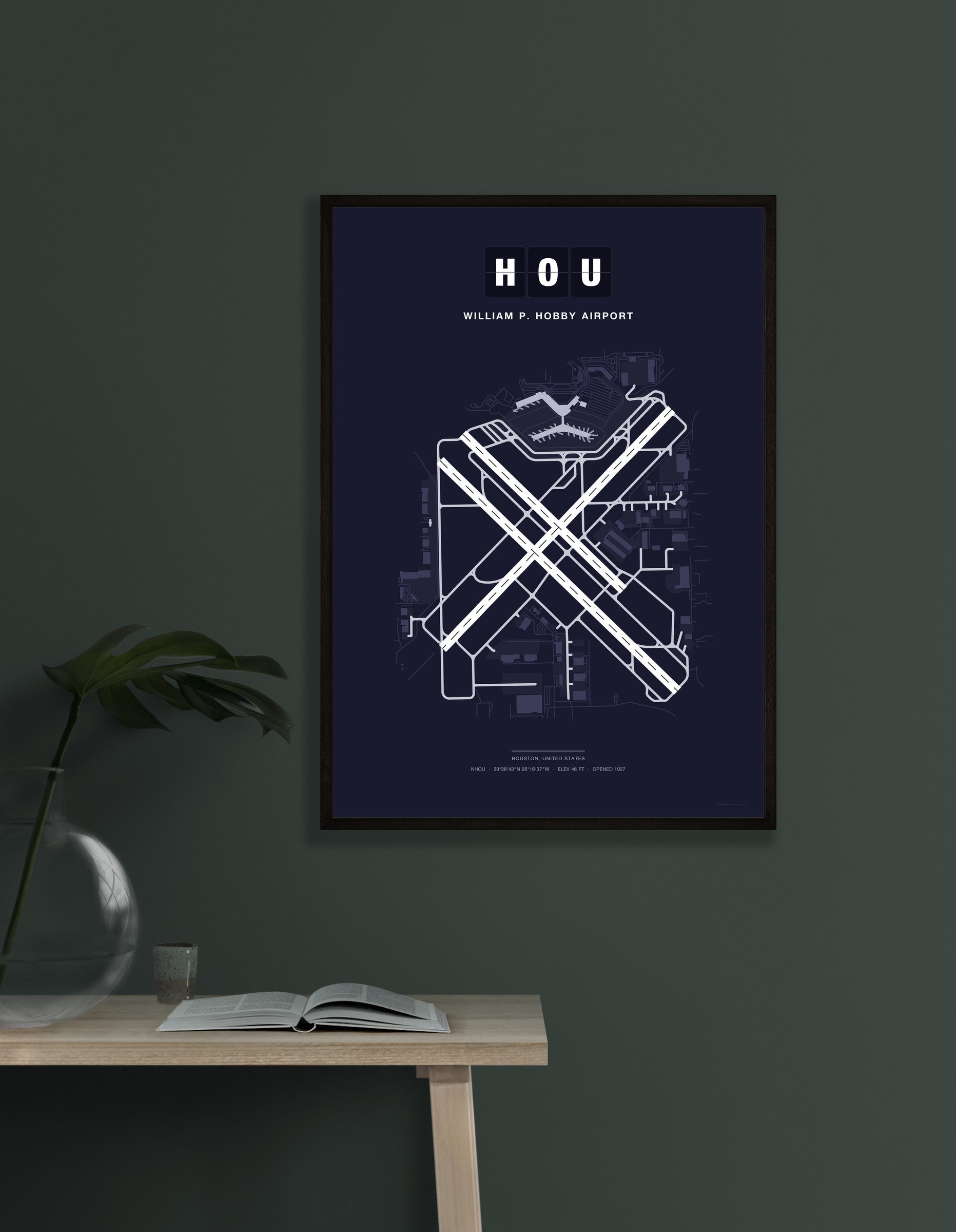 HOU William P. Hobby Airport map - Dark style