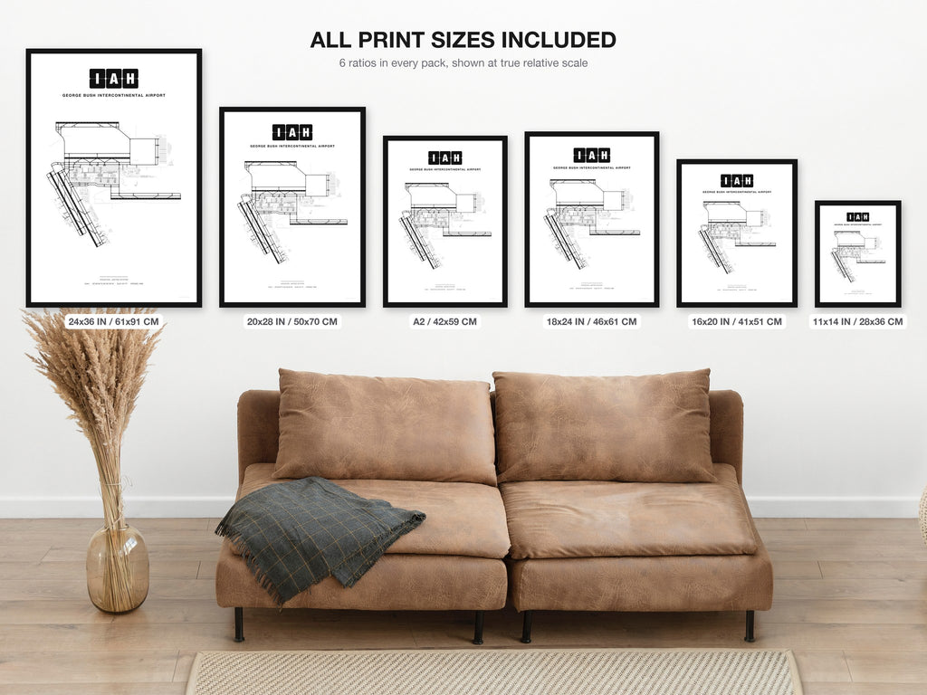IAH George Bush Intercontinental Airport map - all print sizes included, Classic