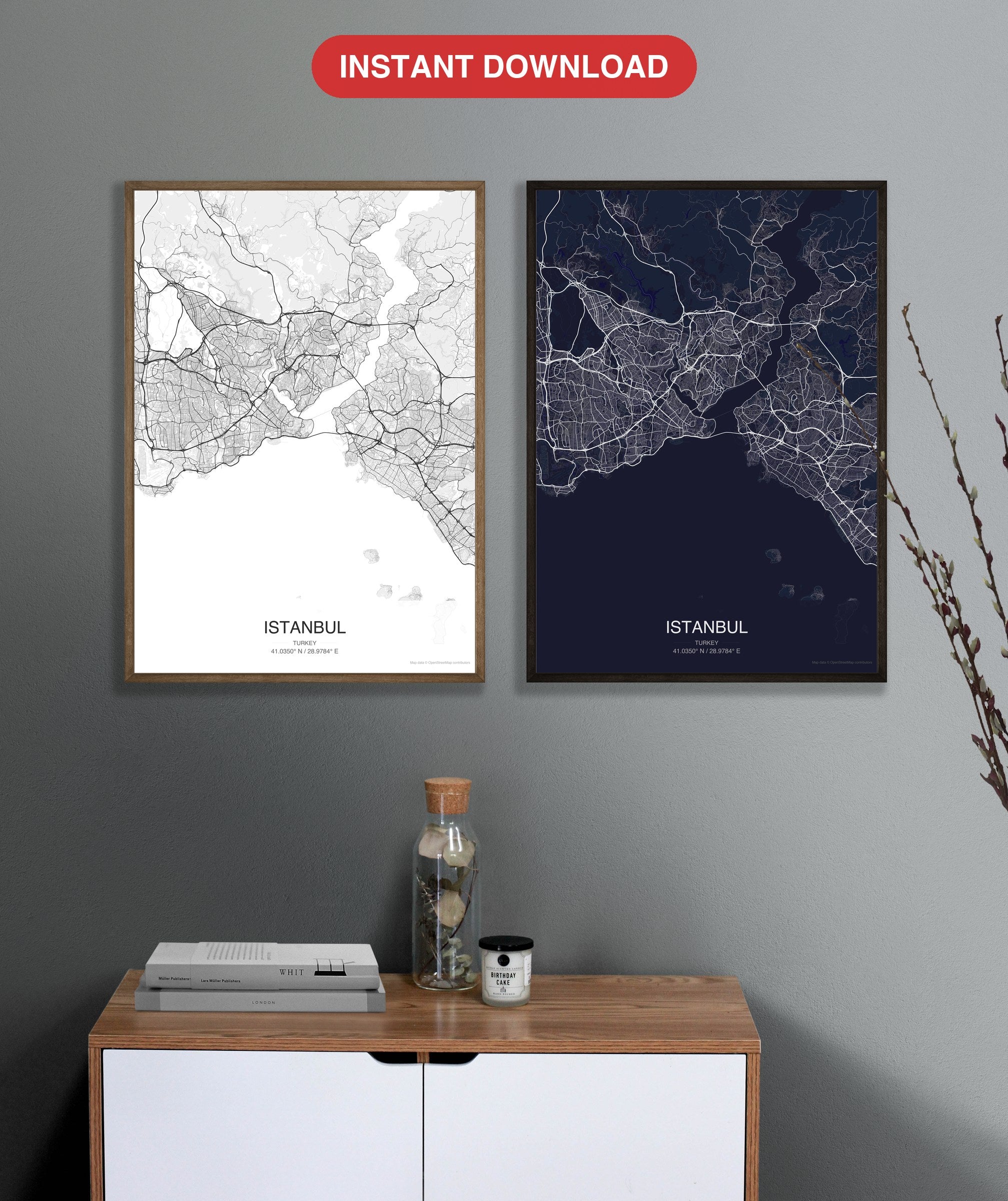Istanbul map digital download - Classic and Dark styles, instant download