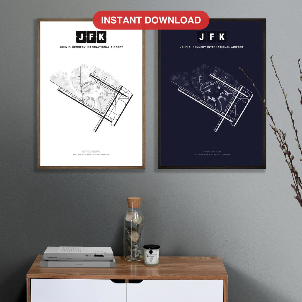 JFK John F. Kennedy International Airport map - Classic and Dark styles, instant download, square lead