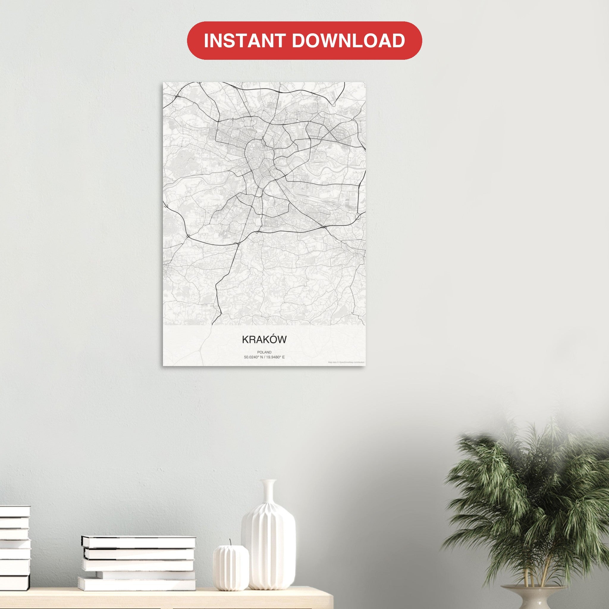 Kraków map digital download — Classic style, instant download