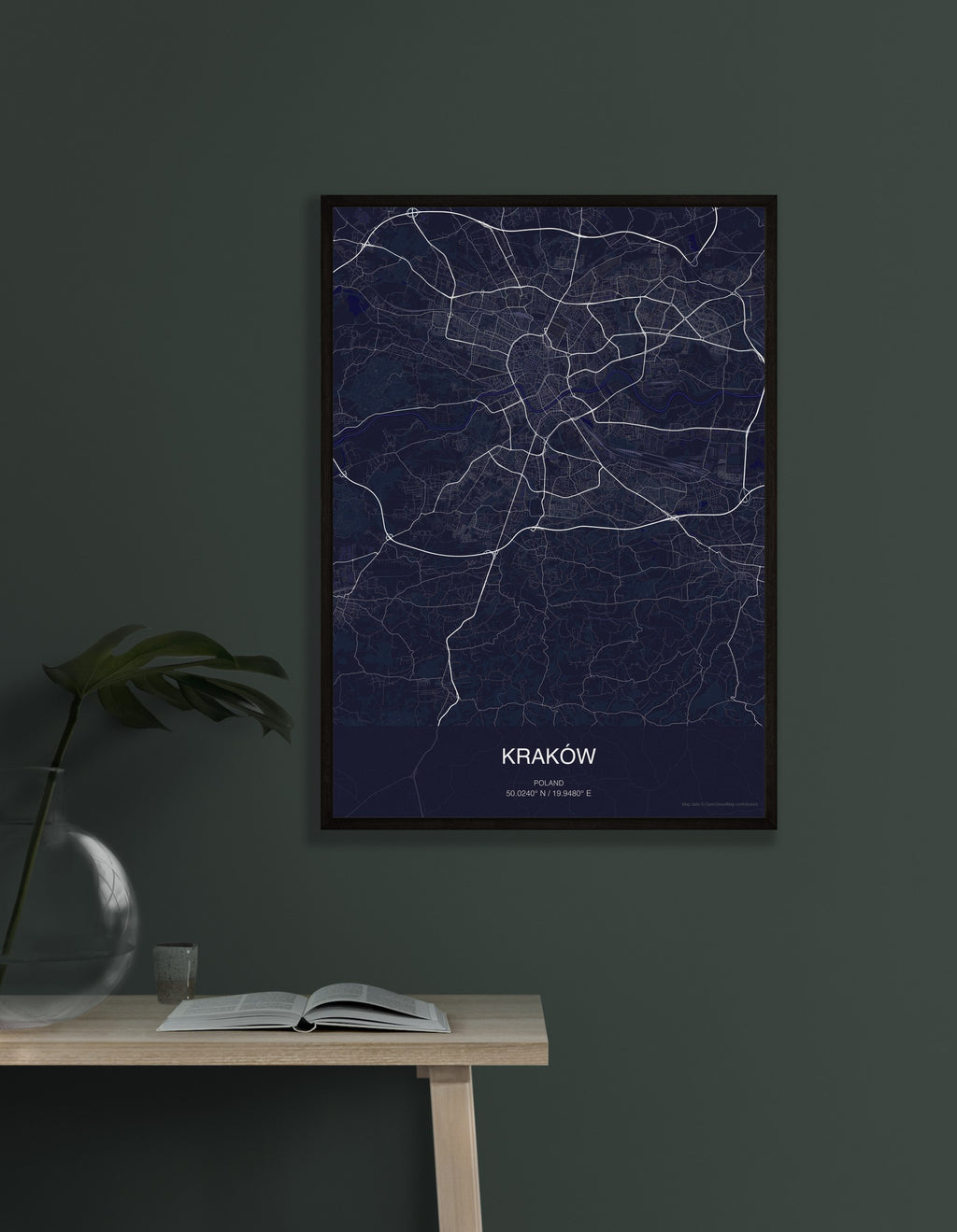 Kraków map digital download - Dark style