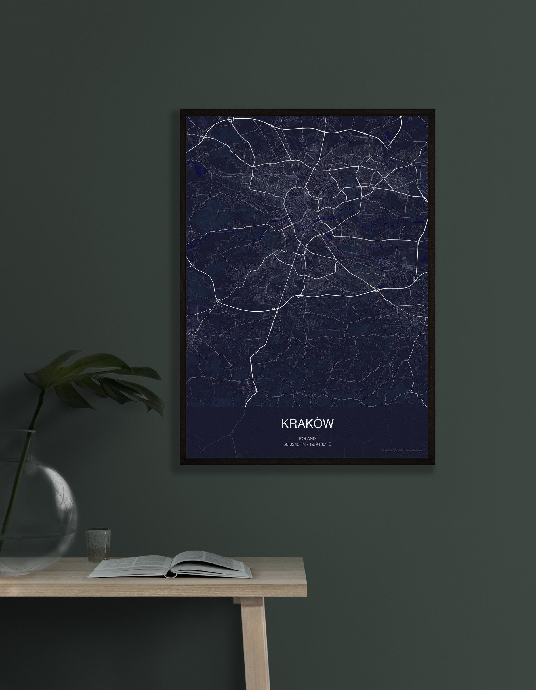Kraków map digital download - Dark style