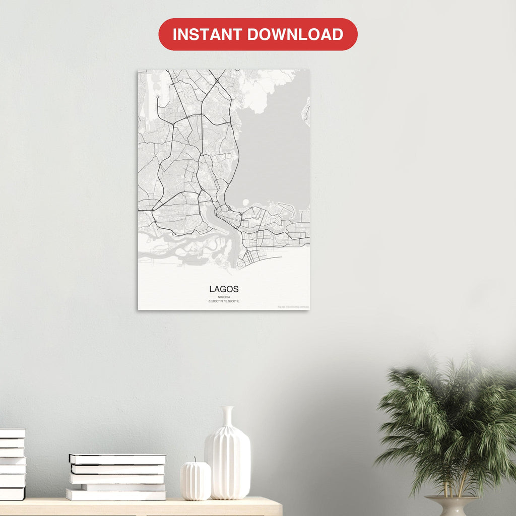 Lagos map digital download — Classic style, instant download