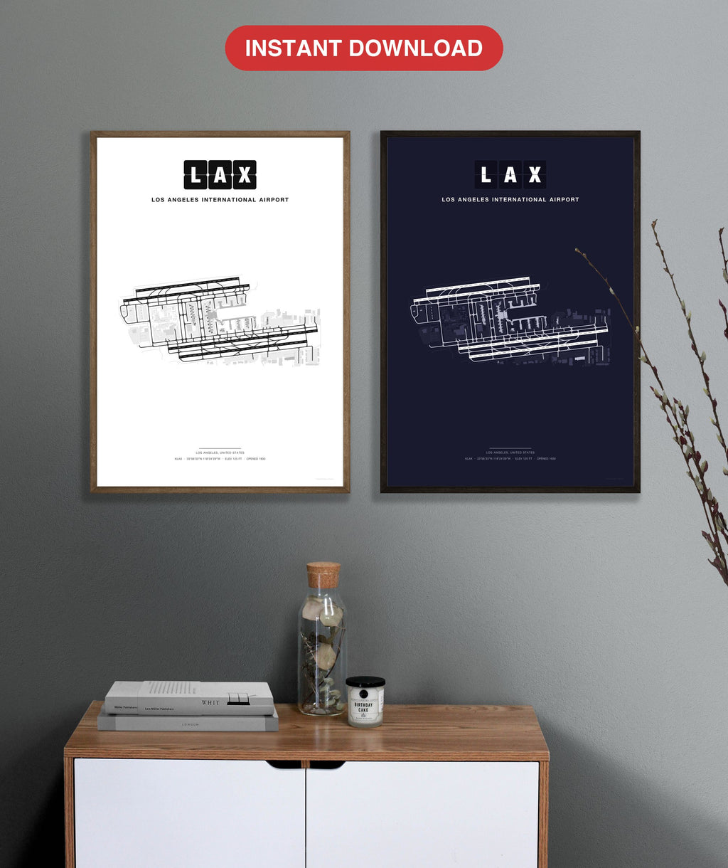 LAX Los Angeles International Airport map - Classic and Dark styles, instant download