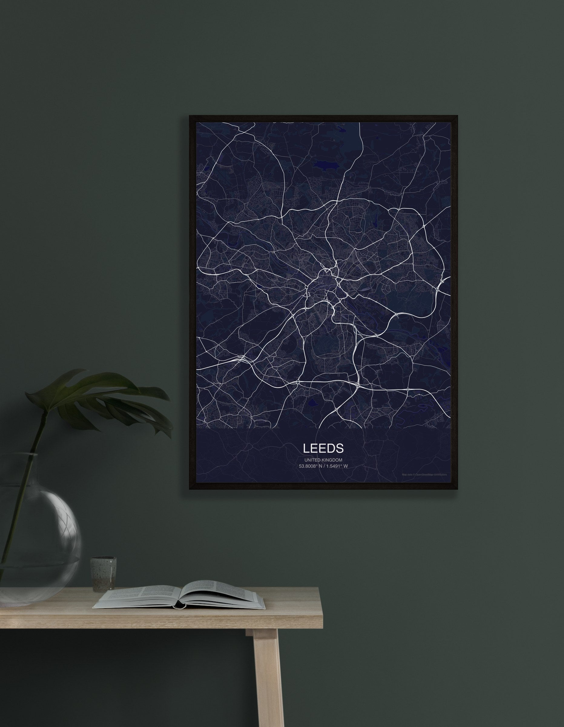 Leeds map digital download - Dark style