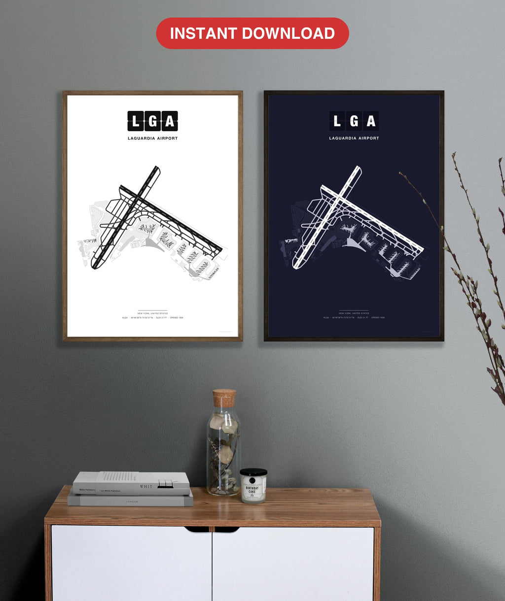 LGA LaGuardia Airport map - Classic and Dark styles, instant download