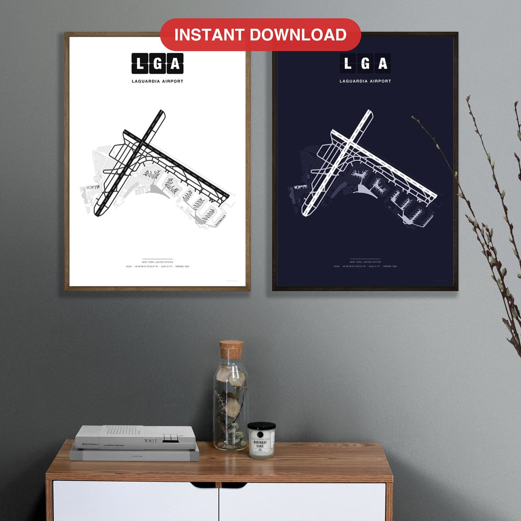 LGA LaGuardia Airport map - Classic and Dark styles, instant download, square lead