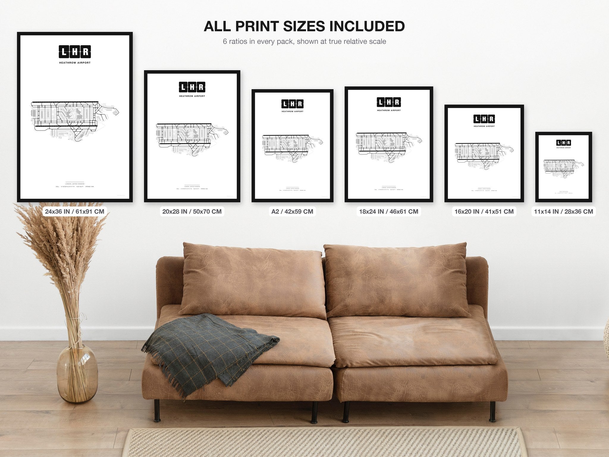 LHR Heathrow Airport map - all print sizes included, Classic