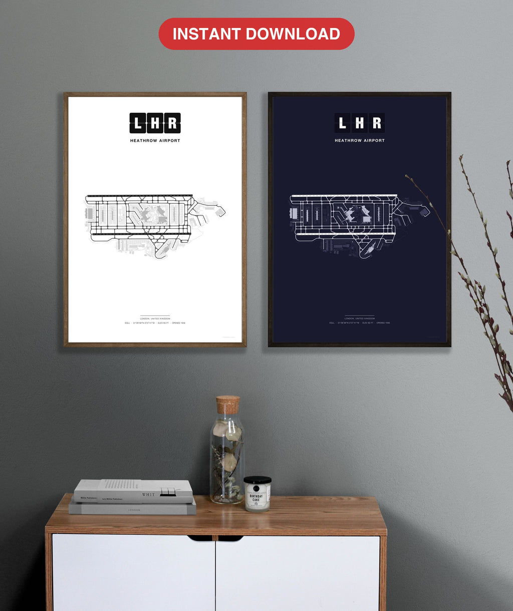 LHR Heathrow Airport map - Classic and Dark styles, instant download