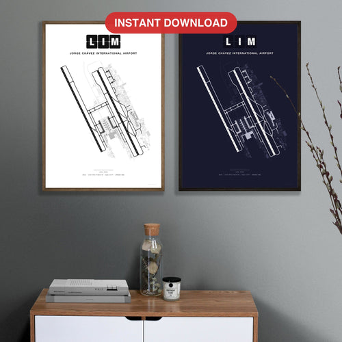 LIM Jorge Chávez International Airport map - Classic and Dark styles, instant download, square lead