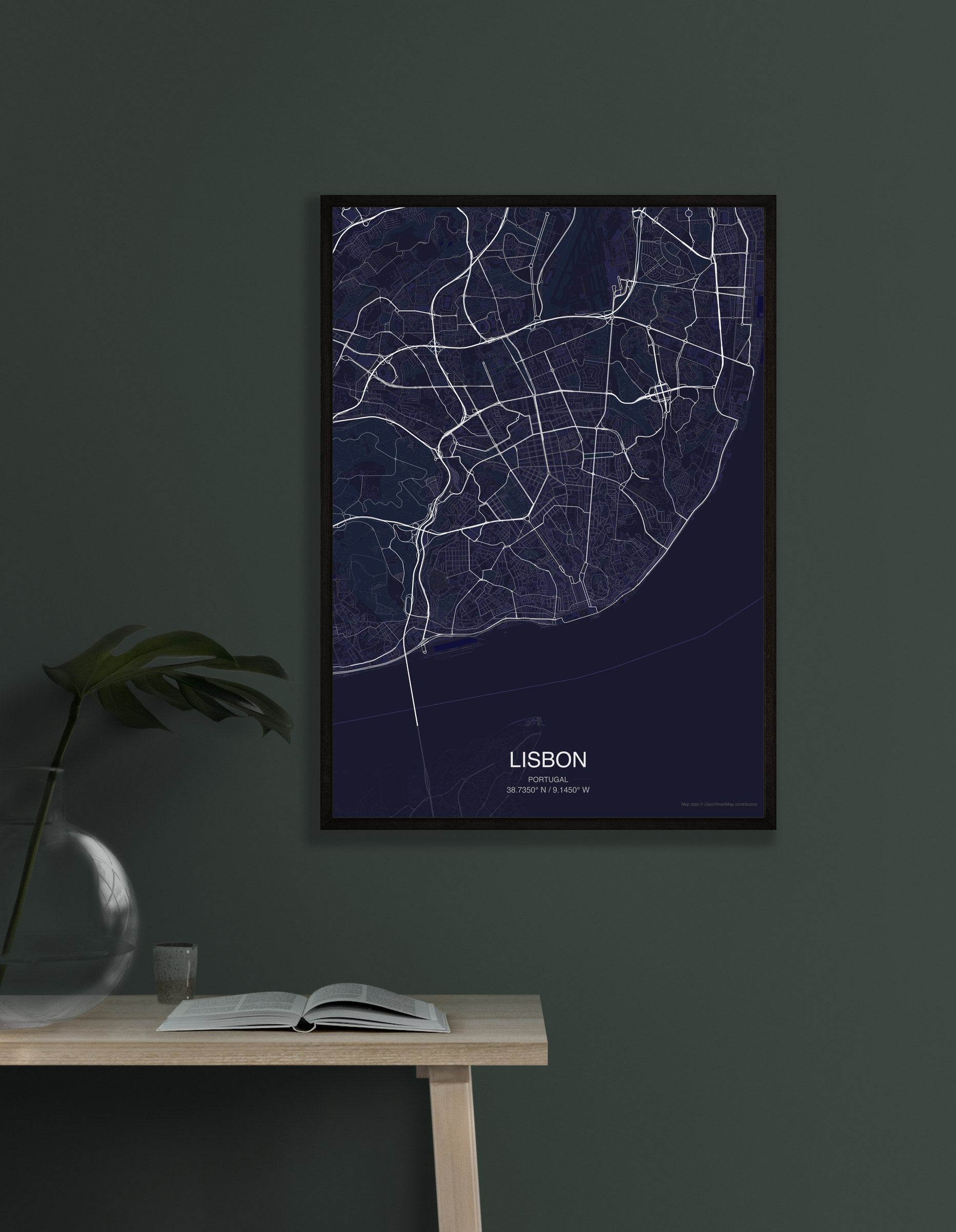 Lisbon map digital download - Dark style