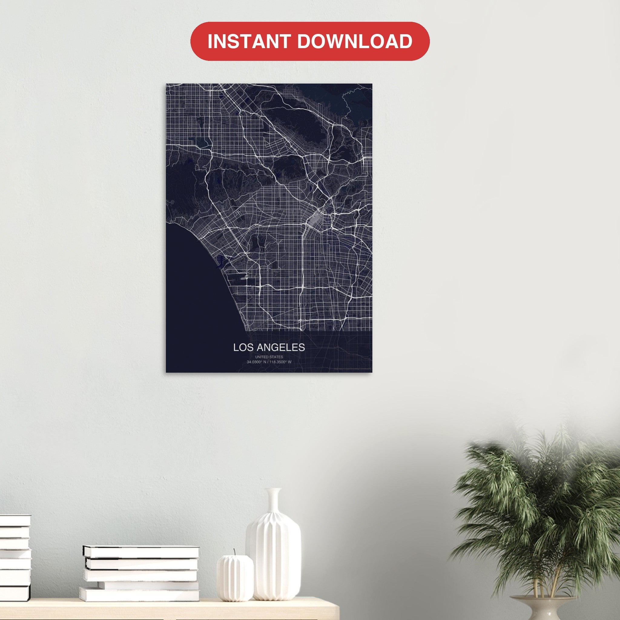 Los Angeles map digital download — Dark style, instant download
