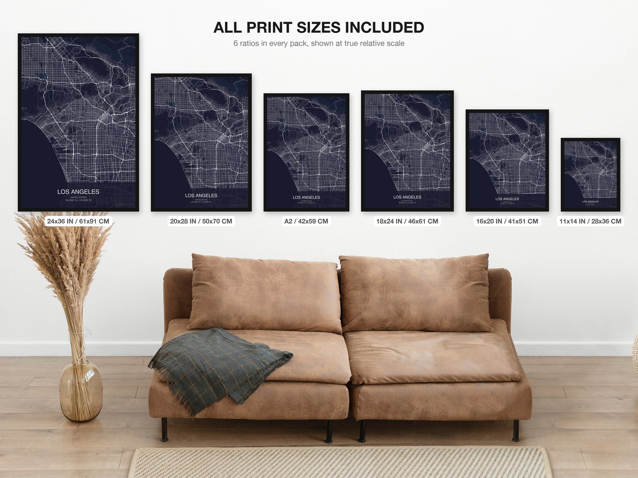 Los Angeles map digital download - all print sizes included, Dark