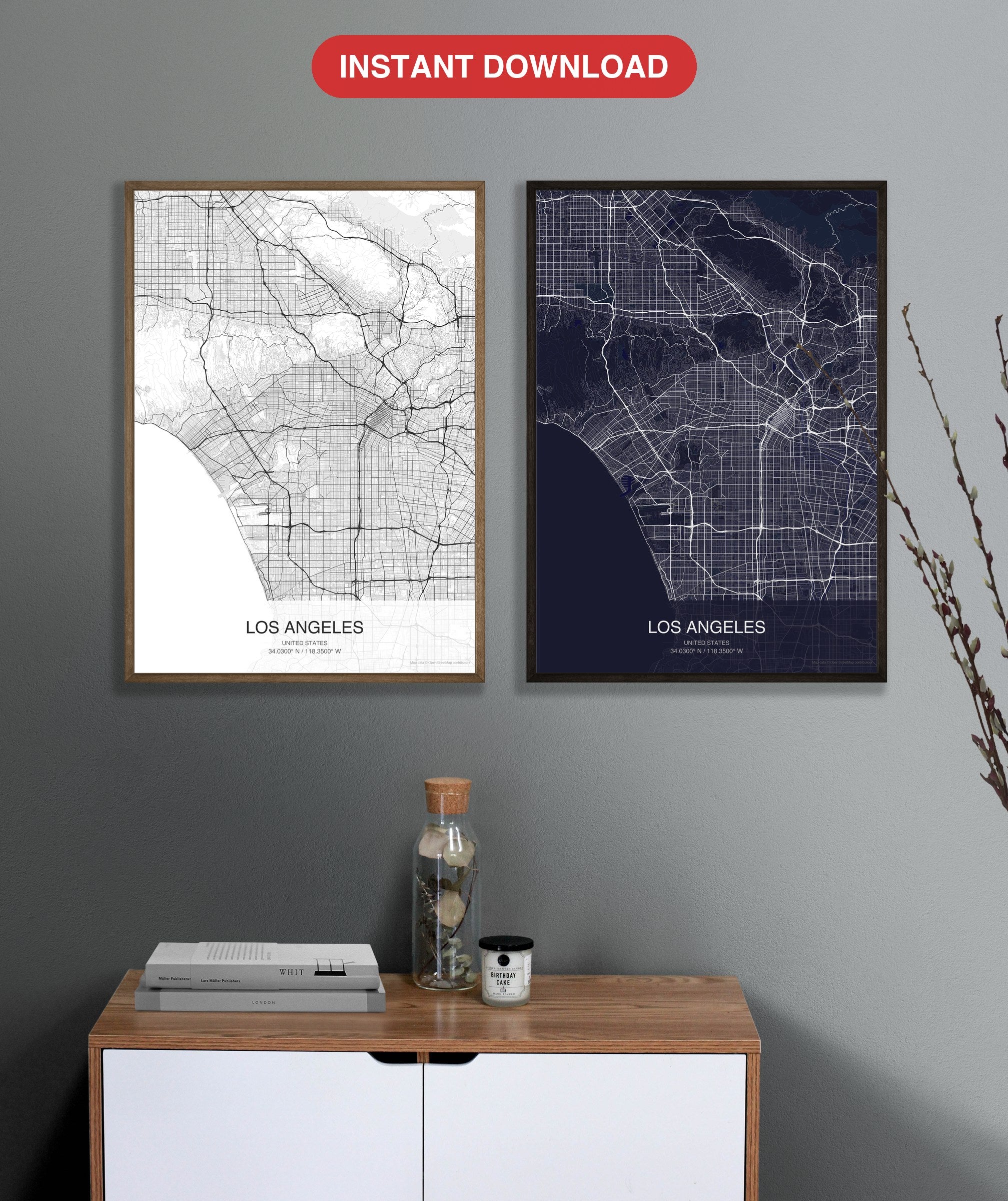 Los Angeles map digital download - Classic and Dark styles, instant download