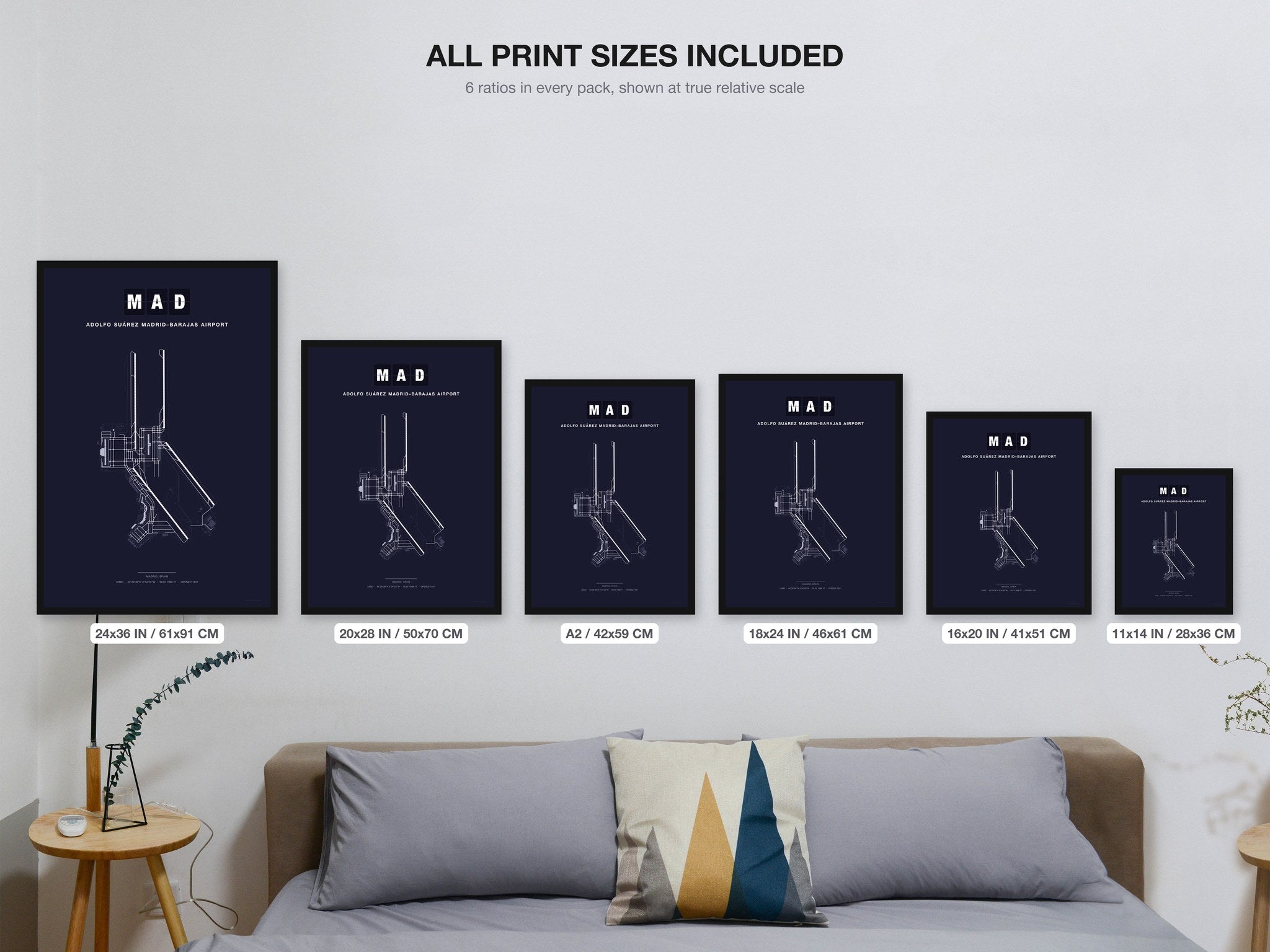 MAD Adolfo Suárez Madrid–Barajas Airport map - all print sizes included, Dark